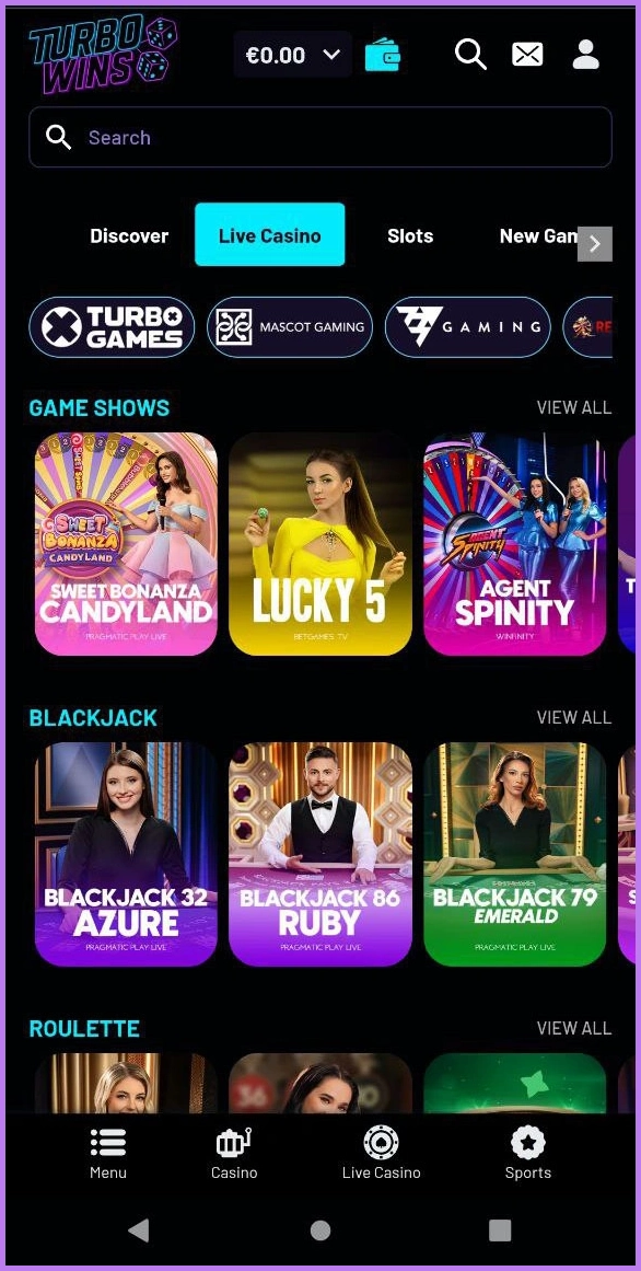 Live casino overview TurboWins