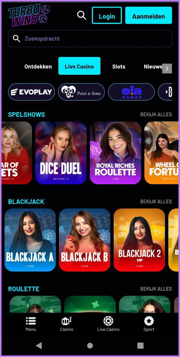 Alle live tafelspellen in één oogopslag bij TurboWins