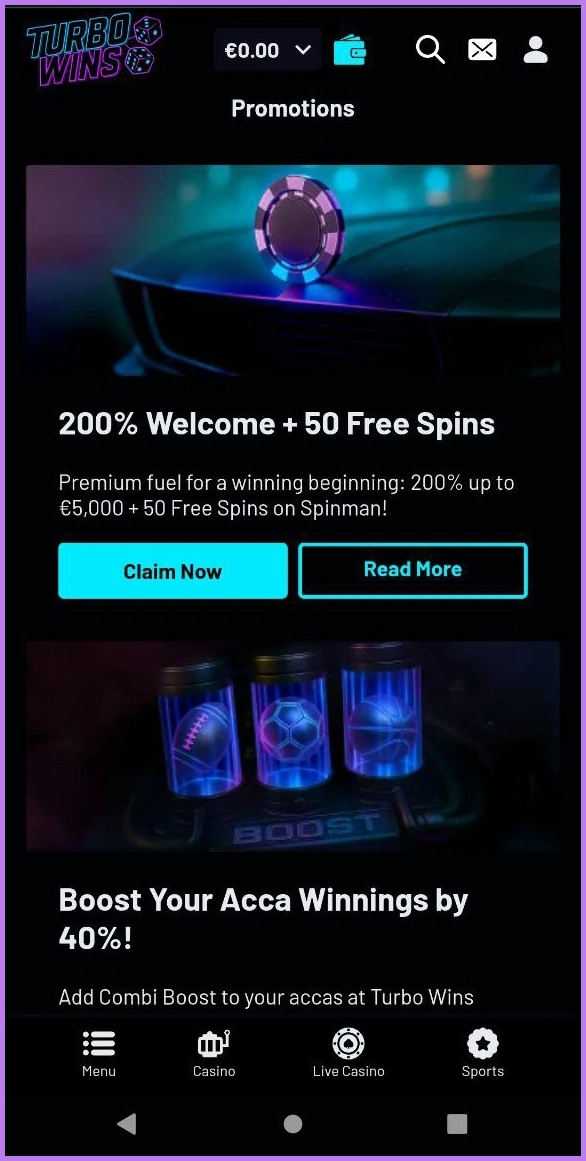Overview of TurboWins bonuses and promotions – smart bets & big wins