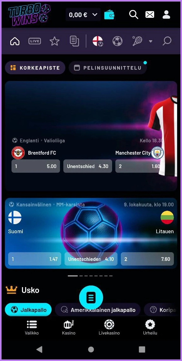 Live-urheiluvedot reaaliaikaisista tapahtumista TurboWins illa