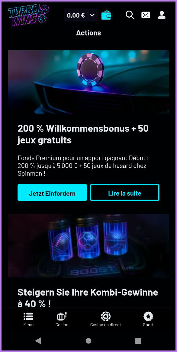 Offres de bonus et promotions au casino TurboWins 