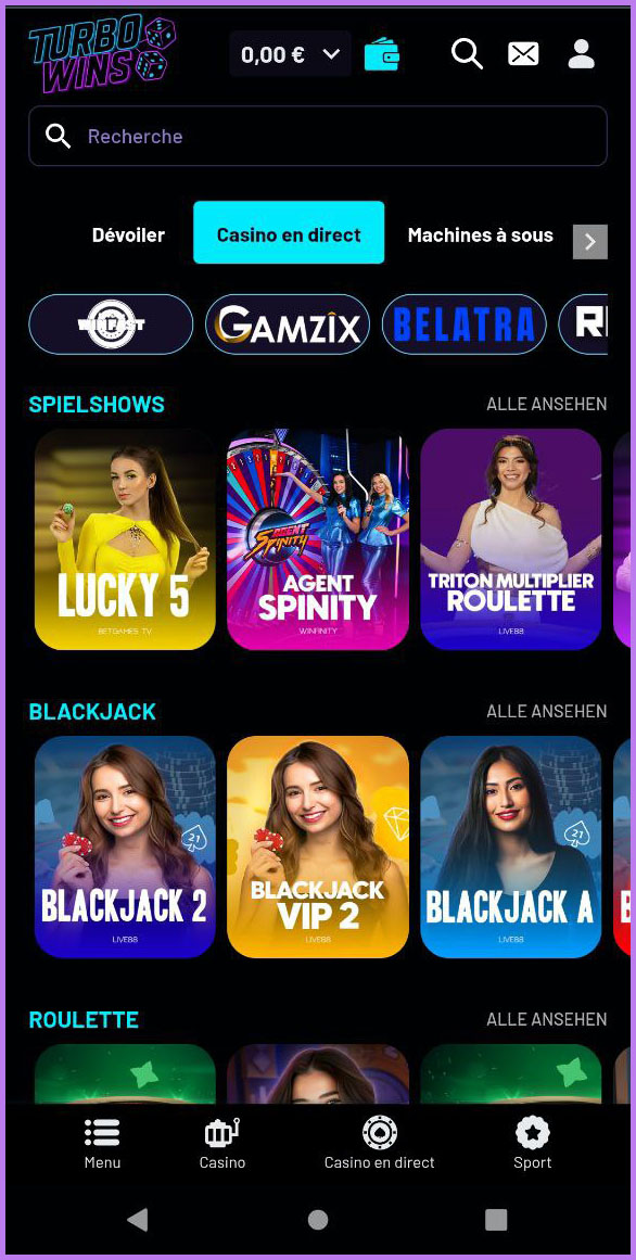 Tous les jeux de table en direct en un coup d’œil chez TurboWins