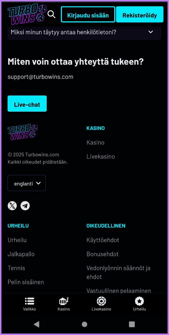 Yhteydenottovaihtoehdot asiakastukeen TurboWins illa