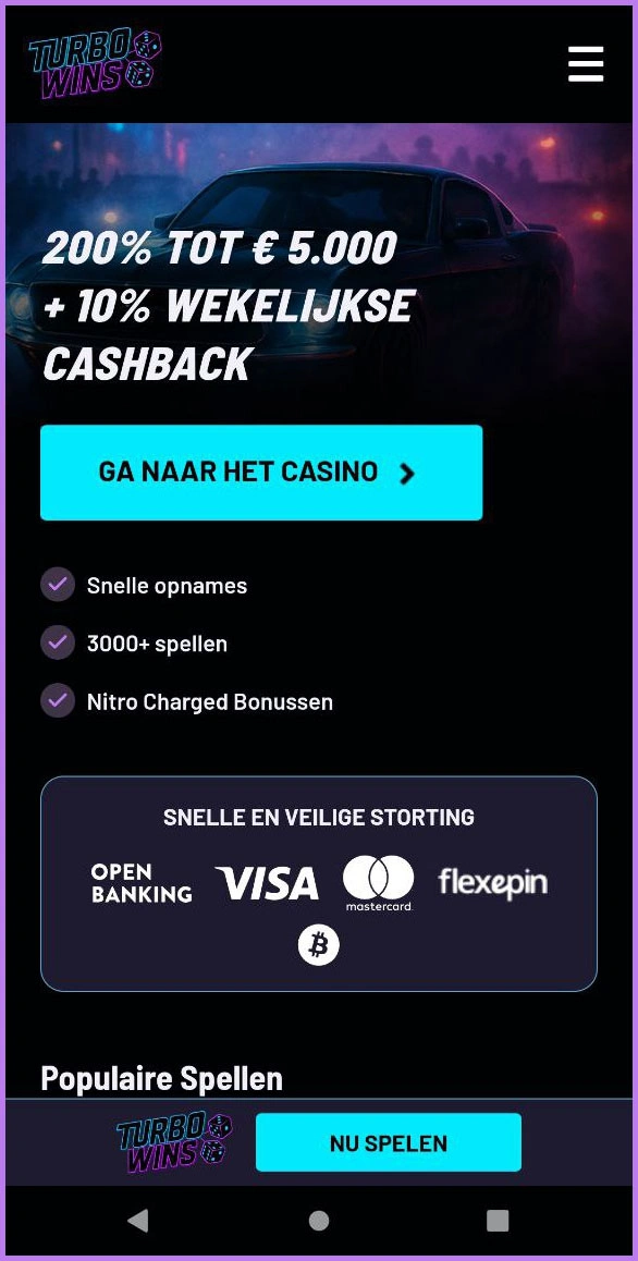 Startpagina van TurboWins met alle hoogtepunten