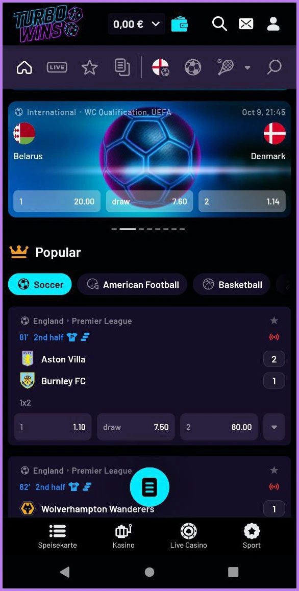 Pre-Match-Wetten bei TurboWins
